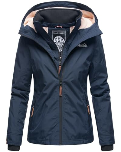 MARIKOO Designer Damen Übergangs Jacke leicht gefüttert Kapuze kurz B659 [B659-Erdbeer-Navy-Gr.L] von MARIKOO