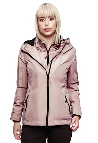 MARIKOO Designer Damen Übergangs Jacke leicht gefüttert Kapuze kurz B659 [B659-Erdbeer-Rosa-Gr.XS] von MARIKOO