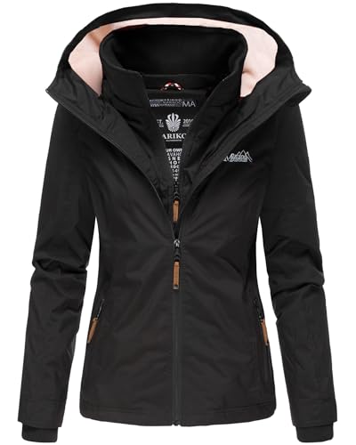 MARIKOO Designer Damen Übergangs Jacke leicht gefüttert Kapuze kurz B659 [B659-Erdbeer-Schwarz-Gr.M] von MARIKOO