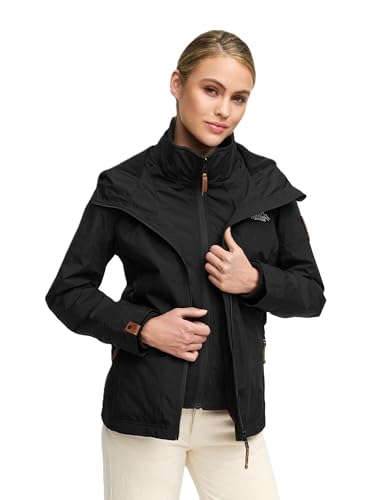MARIKOO Designer Damen Übergangs Jacke leicht gefüttert Kapuze kurz B659 [B659-Erdbeer-Schwarz-Schwarz-Gr.L] von MARIKOO
