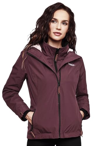 MARIKOO Designer Damen Übergangs Jacke leicht gefüttert Kapuze kurz B659 [B659-Erdbeer-Weinrot-Gr.L] von MARIKOO