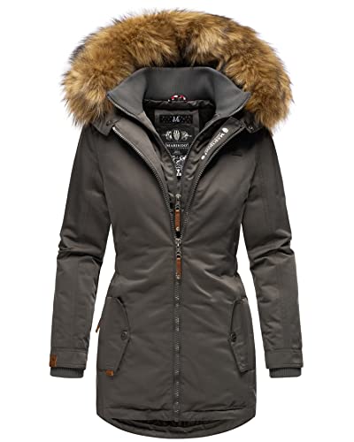 MARIKOO Designer Damen Winter Jacke Parka Mantel Teddyfell warm gefüttert B825 [B825-Sanak-Anthrazit-Gr.M] von MARIKOO