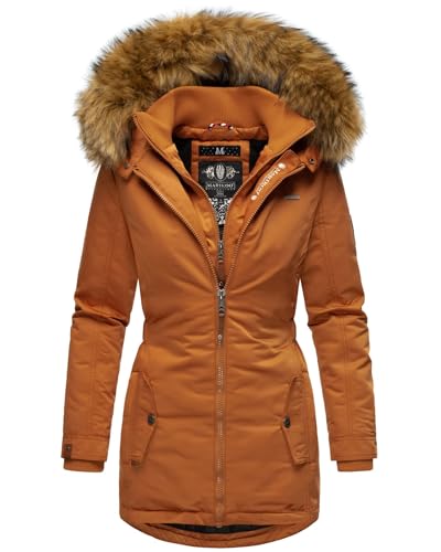 MARIKOO Designer Damen Winter Jacke Parka Mantel Teddyfell warm gefüttert B825 [B825-Sanak-Cinnamon-Gr.XS] von MARIKOO
