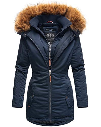 MARIKOO Designer Damen Winter Jacke Parka Mantel Teddyfell warm gefüttert B825 [B825-Sanak-Navy-Gr.L] von MARIKOO