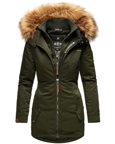 MARIKOO Designer Damen Winter Jacke Parka Mantel Teddyfell warm gefüttert B825 [B825-Sanak-Olive-Gr.M] von MARIKOO