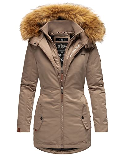 MARIKOO Designer Damen Winter Jacke Parka Mantel Teddyfell warm gefüttert B825 [B825-Sanak-Taupe-Gr.L] von MARIKOO