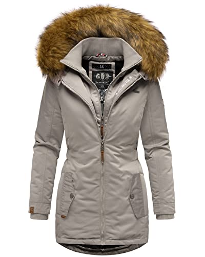 MARIKOO Designer Damen Winter Jacke Parka Mantel Teddyfell warm gefüttert B825 [B825-Sanak-Zink-Grau-Gr.L] von MARIKOO