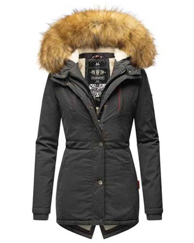 MARIKOO Designer Damen Winter Parka warme Winterjacke Mantel Jacke B601 [B601-Akira-Anthrazit-Gr.XS] von MARIKOO