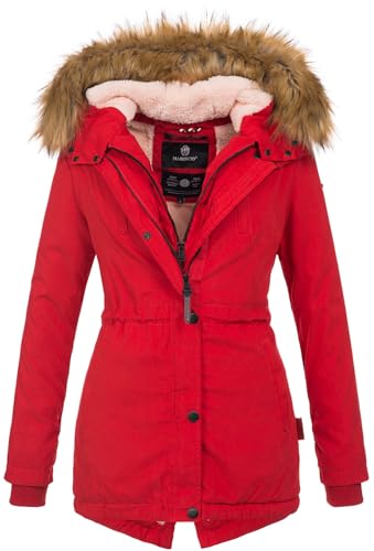 MARIKOO Designer Damen Winter Parka warme Winterjacke Mantel Jacke B601 [B601-Akira-Rot-Gr.M] von MARIKOO