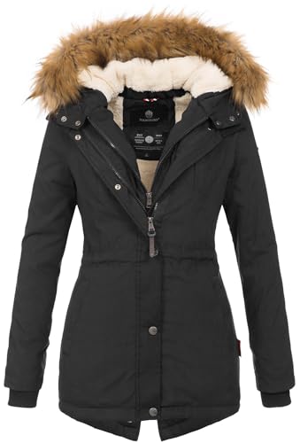 MARIKOO Designer Damen Winter Parka warme Winterjacke Mantel Jacke B601 [B601-Akira-Schwarz-Gr.S] von MARIKOO