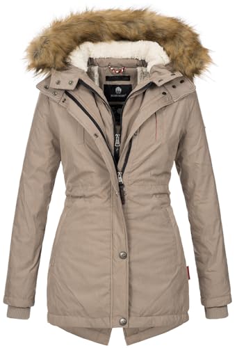 MARIKOO Designer Damen Winter Parka warme Winterjacke Mantel Jacke B601 [B601-Akira-Taupe-Gr.S] von MARIKOO