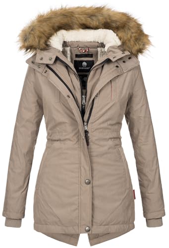 MARIKOO Designer Damen Winter Parka warme Winterjacke Mantel Jacke B601 [B601-Akira-Taupe-Gr.XXL] von MARIKOO