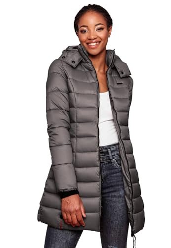 MARIKOO Herbst Winter Übergangs Steppmantel Jacke Mantel gesteppt B603 [B603-Abend-Anthrazit-Gr.S] von MARIKOO