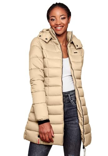 MARIKOO Herbst Winter Übergangs Steppmantel Jacke Mantel gesteppt B603 [B603-Abend-Beige-Gr.XL] von MARIKOO