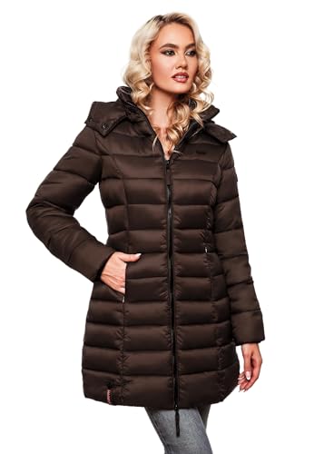 MARIKOO Herbst Winter Übergangs Steppmantel Jacke Mantel gesteppt B603 [B603-Abend-Dunkelschoko-Gr.XXL] von MARIKOO