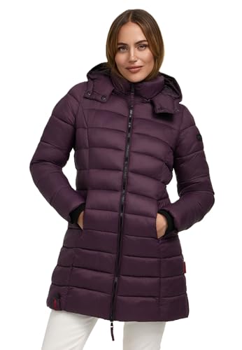 MARIKOO Herbst Winter Übergangs Steppmantel Jacke Mantel gesteppt B603 [B603-Abend-Dusty-Plum-Gr.M] von MARIKOO