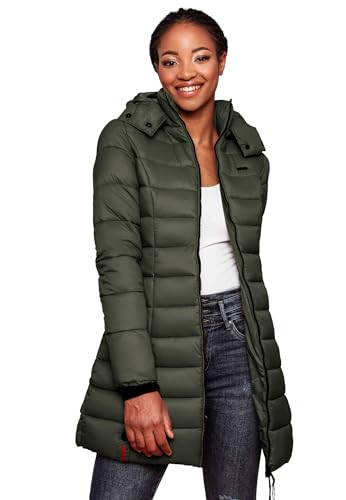 MARIKOO Herbst Winter Übergangs Steppmantel Jacke Mantel gesteppt B603 [B603-Abend-Grün-Gr.S] von MARIKOO