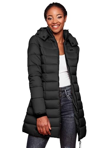 MARIKOO Herbst Winter Übergangs Steppmantel Jacke Mantel gesteppt B603 [B603-Abend-Schwarz-Gr.XXL] von MARIKOO