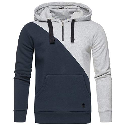 MARIKOO Herren Kapuzenpullover Hoodie Colorblock Sweatshirt Pullover Pulli B575 [B575-Tamar-Navy-Gr.M] von MARIKOO