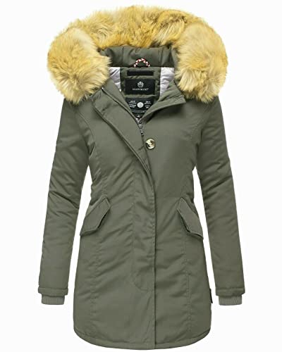 MARIKOO Karmaa Damen Winter Jacke Steppjacke Parka Mantel warm gefüttert Winterjacke XXL Kunstfellrand, Farbe:Anthrazit, Größe:XS 34 von MARIKOO