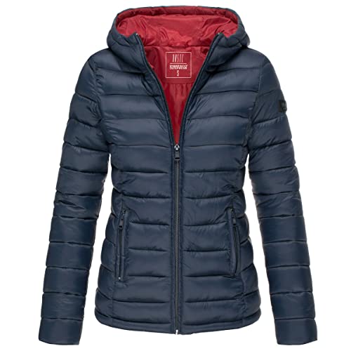 MARIKOO Lucy Damen Herbst Winter Steppjacke Übergangsjacke Kapuzenjacke Gesteppt Outdoor, Farbe:Navy, Größe:XS 34 von MARIKOO