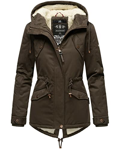 MARIKOO Manolya Damen Winter Jacke Parka Mantel Teddyfell Kurzparka warm Kapuzenjacke, Farbe:Anthrazit, Größe:XS 34 von MARIKOO