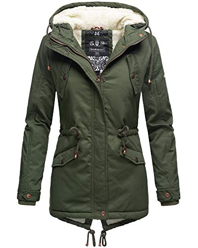 MARIKOO Manolya Damen Winter Jacke Stepp Parka Mantel Teddyfell warm gefüttert Grün 34 - XS von MARIKOO