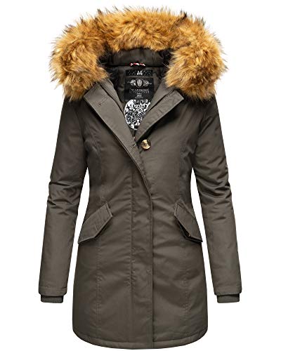 MARIKOO Premium Damen Winter Jacke Stepp Parka Mantel Winterjacke warm gefüttert Kunstpelz KARMAA Princess XS-XXL (L, Anthrazit) von MARIKOO