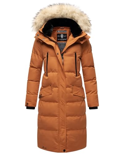 MARIKOO lange Damen Winterjacke warmer Parka gesteppt mit Kapuze B890 [B890-Schneestern-Cinnamon-Gr.L] von MARIKOO