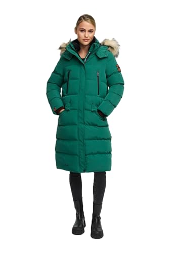 MARIKOO lange Damen Winterjacke warmer Parka gesteppt mit Kapuze B890 [B890-Schneestern-Ocean-Green-Gr.M] von MARIKOO