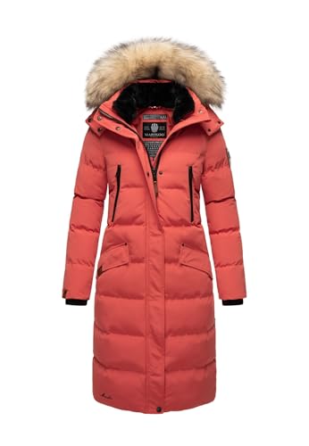 MARIKOO lange Damen Winterjacke warmer Parka gesteppt mit Kapuze B890 [B890-Schneestern-Rouge-Gr.L] von MARIKOO