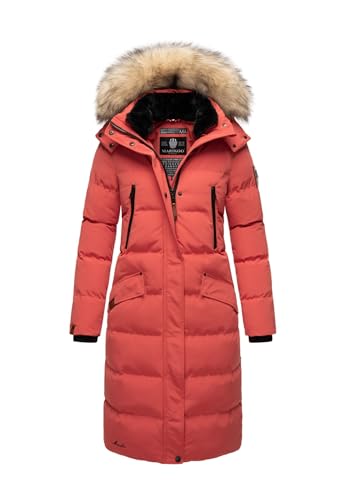 MARIKOO lange Damen Winterjacke warmer Parka gesteppt mit Kapuze B890 [B890-Schneestern-Rouge-Gr.XXL] von MARIKOO