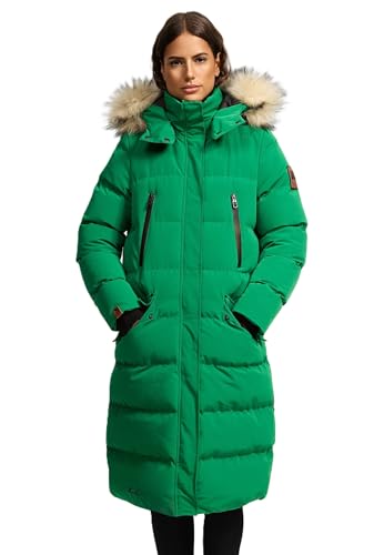 MARIKOO lange Damen Winterjacke warmer Parka gesteppt mit Kapuze B890 [B890-Schneestern-Smarag-Gr.S] von MARIKOO