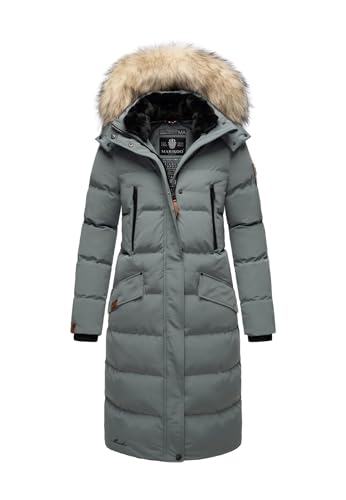 MARIKOO lange Damen Winterjacke warmer Parka gesteppt mit Kapuze B890 [B890-Schneestern-Stormy-Gr.L] von MARIKOO