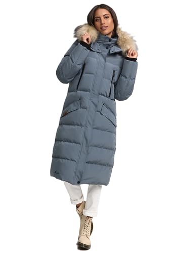 MARIKOO lange Damen Winterjacke warmer Parka gesteppt mit Kapuze B890 [B890-Schneestern-Stormy-Gr.S] von MARIKOO