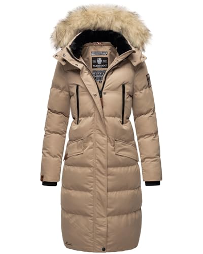 MARIKOO lange Damen Winterjacke warmer Parka gesteppt mit Kapuze B890 [B890-Schneestern-Taupe-Gr.M] von MARIKOO