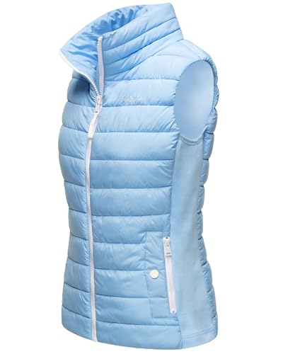 MARIKOO leicht gefütterte Damen Steppweste Übergangsjacke mit elastischen Rippbündchen an der Seite und hohem Kragen Reimii Baby Blue Gr. L von MARIKOO