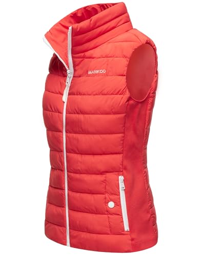 MARIKOO leicht gefütterte Damen Steppweste Übergangsjacke mit elastischen Rippbündchen an der Seite und hohem Kragen Reimii Coral Red Gr. XL von MARIKOO