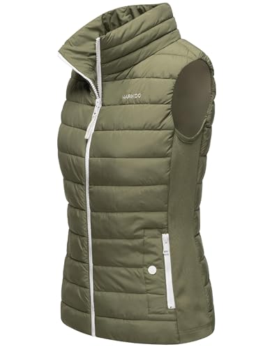 MARIKOO leicht gefütterte Damen Steppweste Übergangsjacke mit elastischen Rippbündchen an der Seite und hohem Kragen Reimii Olive Gr. L von MARIKOO