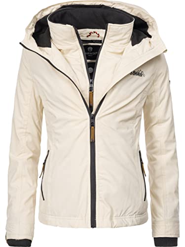 MARIKOO leicht gefütterte Damen Übergangsjacke Kurze Sommerjacke mit kuscheligem Fleece-Innenfutter und großer Kapuze Erdbeere Beige Gr. XS von MARIKOO