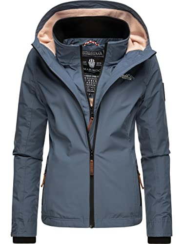 MARIKOO leicht gefütterte Damen Übergangsjacke Kurze Sommerjacke mit kuscheligem Fleece-Innenfutter und großer Kapuze Erdbeere Dusty Blue Gr. M von MARIKOO