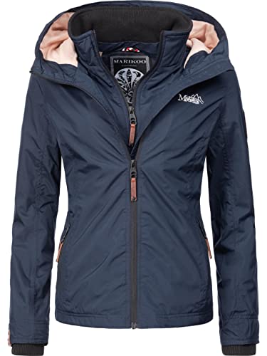 MARIKOO leicht gefütterte Damen Übergangsjacke Kurze Sommerjacke mit kuscheligem Fleece-Innenfutter und großer Kapuze Erdbeere Navy Gr. S von MARIKOO