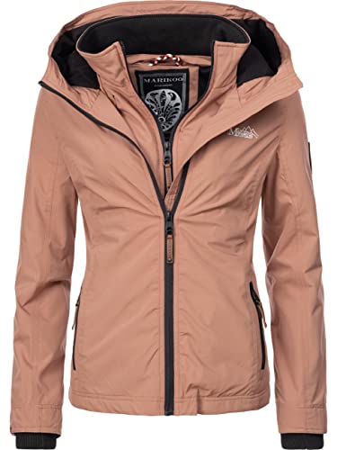 MARIKOO leicht gefütterte Damen Übergangsjacke Kurze Sommerjacke mit kuscheligem Fleece-Innenfutter und großer Kapuze Erdbeere Terracotta Gr. M von MARIKOO