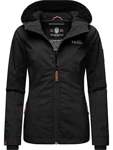 MARIKOO leicht gefütterte Damen Übergangsjacke kurz Outdoor-Jacke mit Jersey-Innenfutter und großer Kapuze Brombeere Black Gr. 6XL von MARIKOO