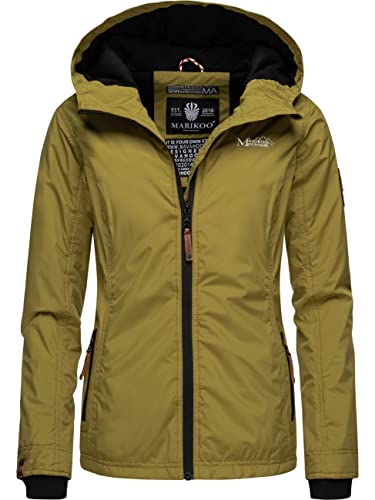 MARIKOO leicht gefütterte Damen Übergangsjacke kurz Outdoor-Jacke mit Jersey-Innenfutter und großer Kapuze Brombeere Moss Green Gr. L von MARIKOO