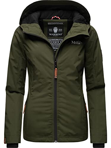 MARIKOO leicht gefütterte Damen Übergangsjacke kurz Outdoor-Jacke mit Jersey-Innenfutter und großer Kapuze Brombeere Olive Gr. 3XL von MARIKOO