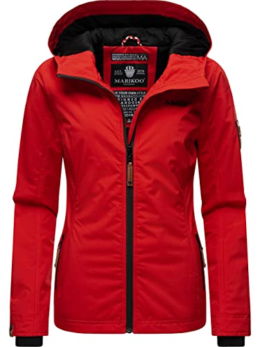 MARIKOO leicht gefütterte Damen Übergangsjacke kurz Outdoor-Jacke mit Jersey-Innenfutter und großer Kapuze Brombeere Red Gr. XL von MARIKOO
