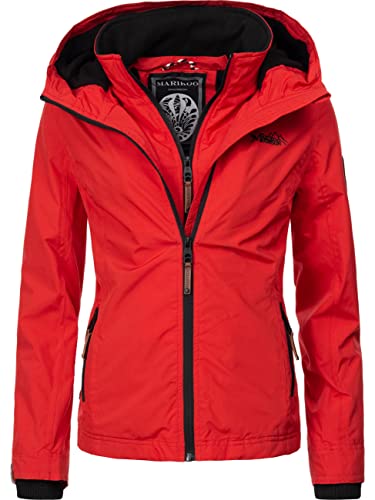 MARIKOO leicht gefütterte Damen Übergangsjacke kurz Outdoor-Jacke mit kuscheligem Fleece-Innenfutter und großer Kapuze Erdbeere Rot Gr. L von MARIKOO