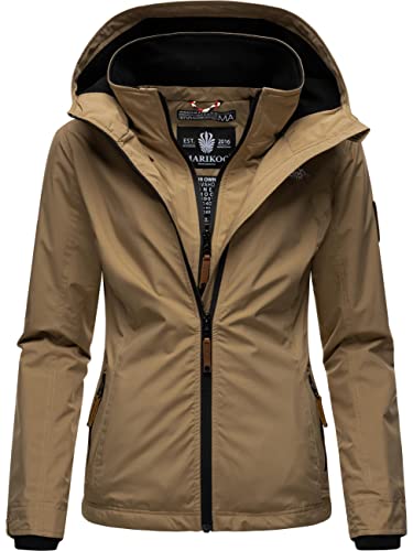 MARIKOO leicht gefütterte Damen Übergangsjacke Kurze Sommerjacke mit kuscheligem Fleece-Innenfutter und großer Kapuze Erdbeere Taupe Gr. XS von MARIKOO