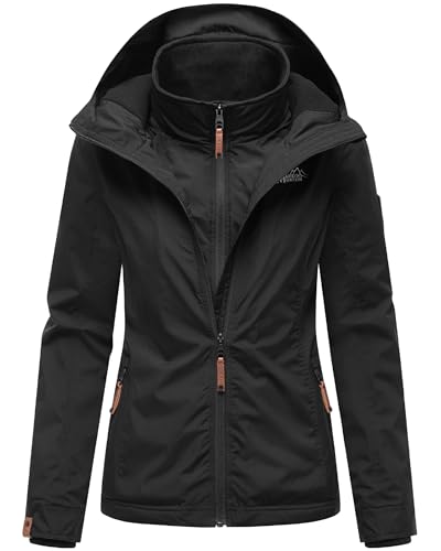 MARIKOO leicht gefütterte Damen Übergangsjacke Kurze Sommerjacke mit kuscheligem Fleece-Innenfutter und großer Kapuze Erdbeere Black2 Gr. XXL von MARIKOO